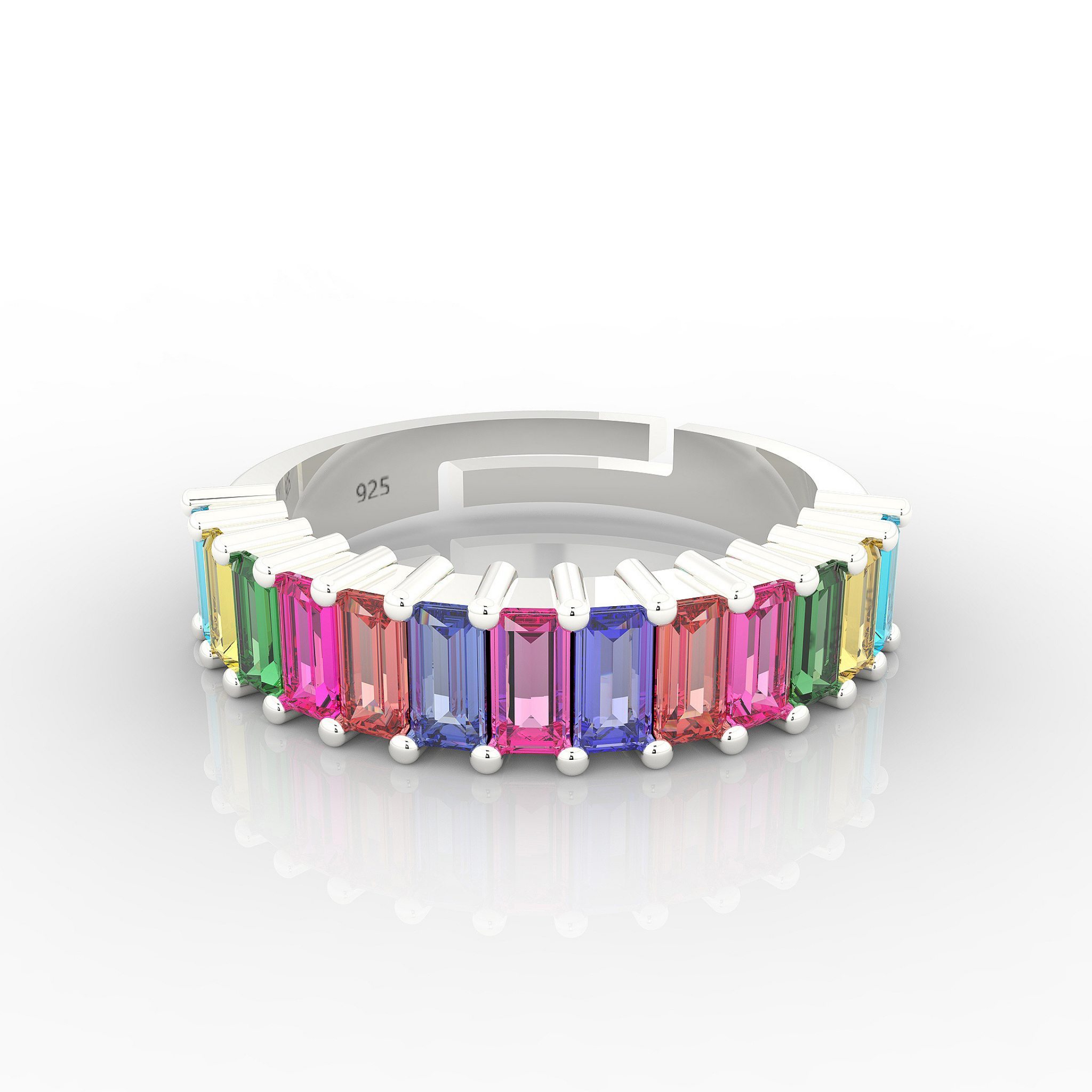 Baguette Cut Multi Sapphire Eternity Band White Gold Plated- Hallmarked 925 Sterling Silver